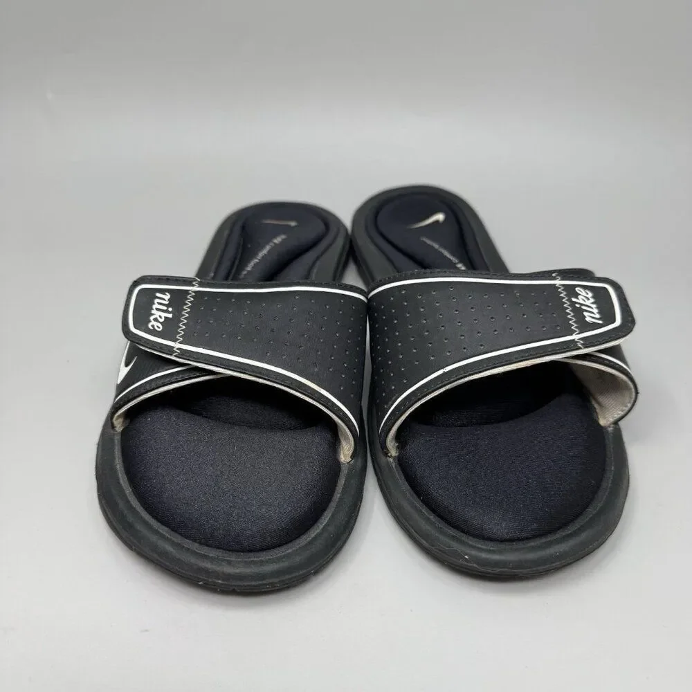 Nike Comfort Slip On Strap Slide Memory Foam Shoes Black White Womens Size 9